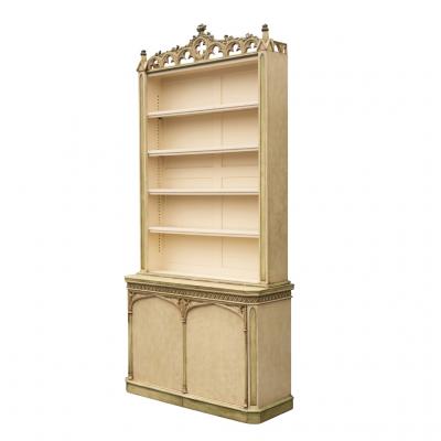 Pair Of Gothic Revival Painted Bookcases Of Slightly Different Proportions