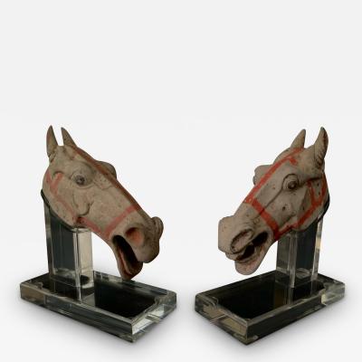 Pair Of Han Dynasty Painted Horse Heads