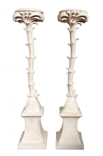 Pair Of Hollywood Regency Painted Palm Tree Pedestals