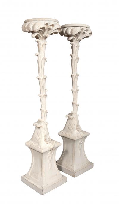 Pair Of Hollywood Regency Painted Palm Tree Pedestals