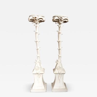 Pair Of Hollywood Regency Painted Palm Tree Pedestals