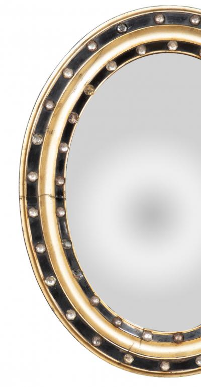 Pair Of Irish Regency Ebonized And Jeweled Wall Mirrors