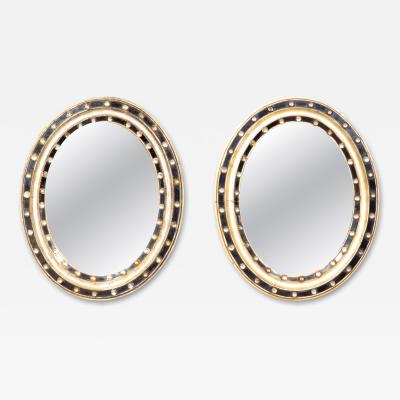Pair Of Irish Regency Ebonized And Jeweled Wall Mirrors