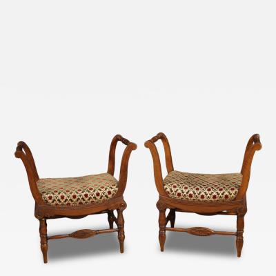 Pair Of Italian Benches Charles X Era In Walnut Wood