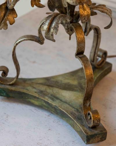 Pair Of Italian Candelabra 20th Century Silver leaf Wrought Iron Foliate Lamps