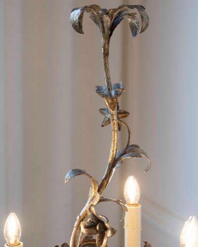 Pair Of Italian Candelabra 20th Century Silver leaf Wrought Iron Foliate Lamps
