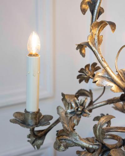 Pair Of Italian Candelabra 20th Century Silver leaf Wrought Iron Foliate Lamps