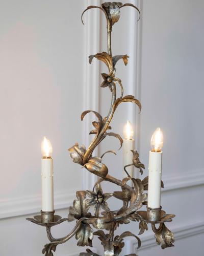 Pair Of Italian Candelabra 20th Century Silver leaf Wrought Iron Foliate Lamps