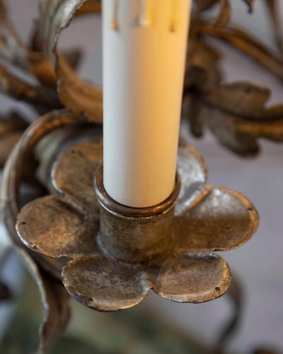 Pair Of Italian Candelabra 20th Century Silver leaf Wrought Iron Foliate Lamps