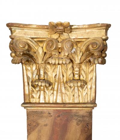 Pair Of Italian Faux Marble And Giltwood Wall Columns