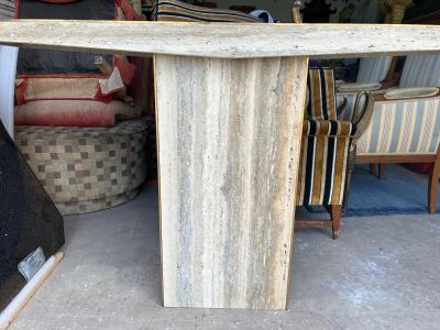 Pair Of Italian Modern Travertine And Brass Console Tables