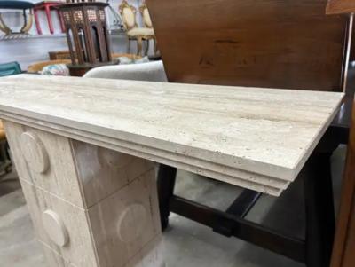 Pair Of Italian Modern Travertine Console Tables