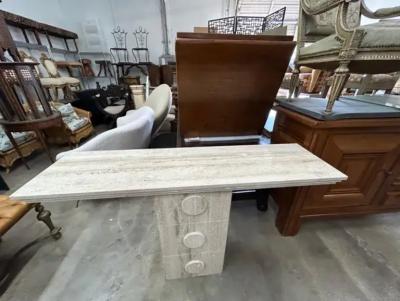 Pair Of Italian Modern Travertine Console Tables