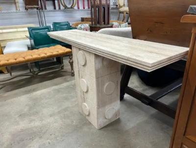 Pair Of Italian Modern Travertine Console Tables