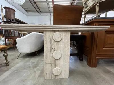 Pair Of Italian Modern Travertine Console Tables