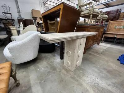 Pair Of Italian Modern Travertine Console Tables