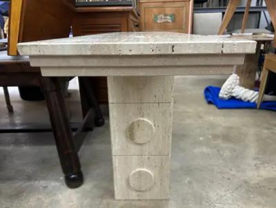 Pair Of Italian Modern Travertine Console Tables
