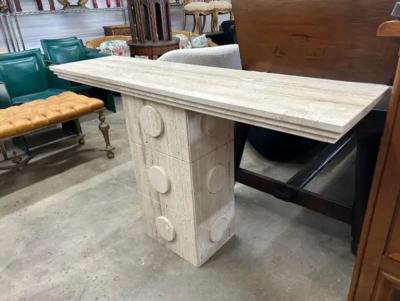 Pair Of Italian Modern Travertine Console Tables