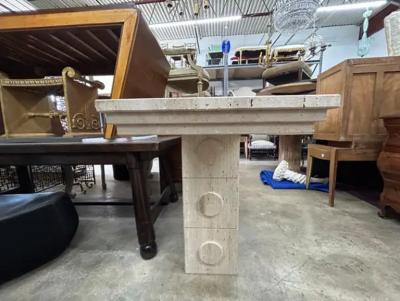 Pair Of Italian Modern Travertine Console Tables
