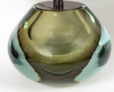 Pair Of Italian Murano Modern Sommerso Pear Shaped Globe Lamps In Aqua