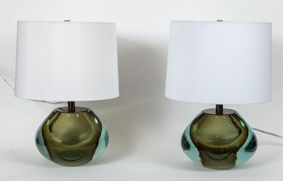 Pair Of Italian Murano Modern Sommerso Pear Shaped Globe Lamps In Aqua