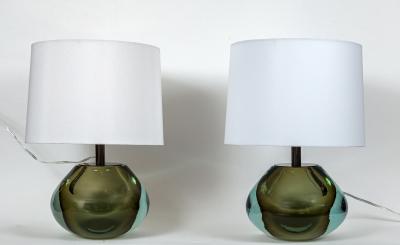 Pair Of Italian Murano Modern Sommerso Pear Shaped Globe Lamps In Aqua