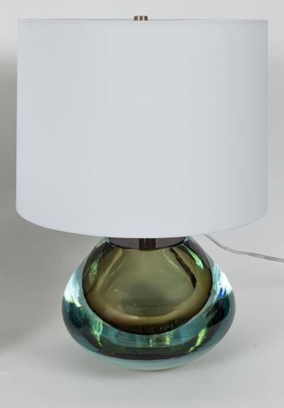 Pair Of Italian Murano Modern Sommerso Pear Shaped Globe Lamps In Aqua