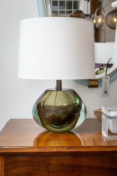 Pair Of Italian Murano Modern Sommerso Pear Shaped Globe Lamps In Aqua
