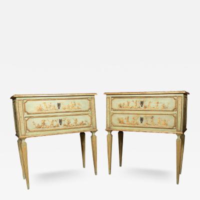 Pair Of Italian Neoclassic Style Painted Petit Commodes