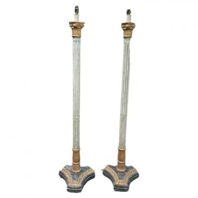 Pair Of Italian Painted And Giltwood Floor Lamps