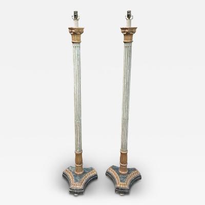 Pair Of Italian Painted And Giltwood Floor Lamps