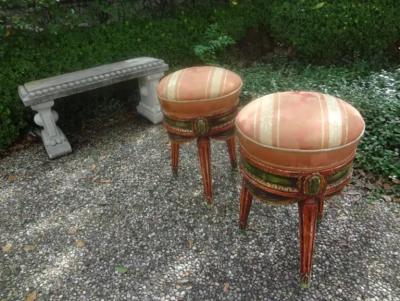 Pair Of Italian Painted Draped Poufs