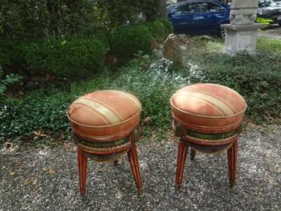 Pair Of Italian Painted Draped Poufs