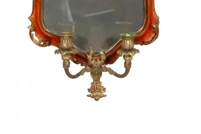 Pair Of Italian Red Painted Girandole Mirrors