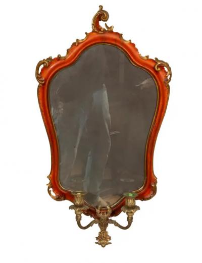 Pair Of Italian Red Painted Girandole Mirrors