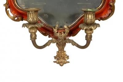 Pair Of Italian Red Painted Girandole Mirrors