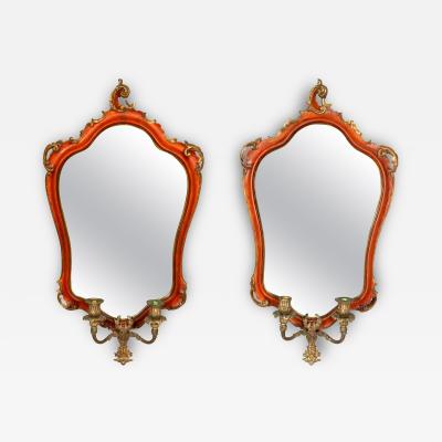 Pair Of Italian Red Painted Girandole Mirrors