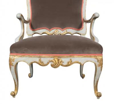 Pair Of Italian Rococo Blue Painted Armchairs