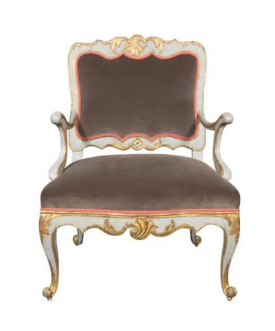 Pair Of Italian Rococo Blue Painted Armchairs