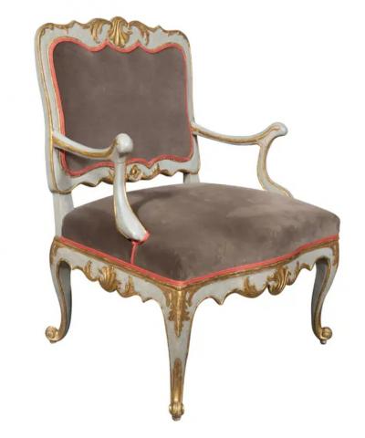 Pair Of Italian Rococo Blue Painted Armchairs