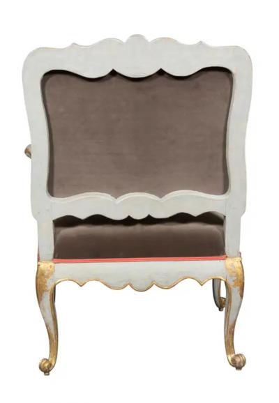 Pair Of Italian Rococo Blue Painted Armchairs