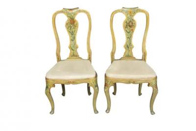 Pair Of Italian Rococo Painted Side Chairs