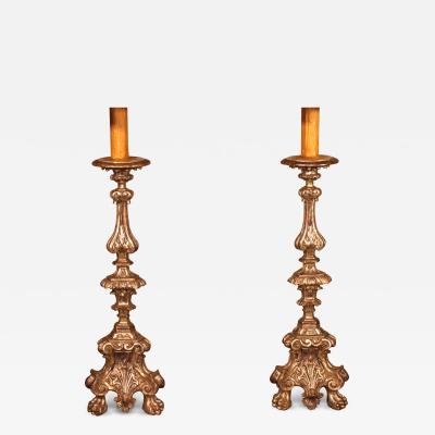 Pair Of Italian Torcheres In Silver Wood Early 19th Century