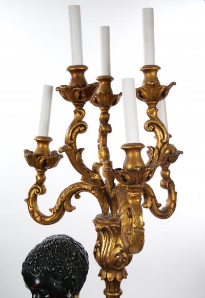 Pair Of Italian Venetian Style Blackamoor Torchiere Floor Lamps Circa 1940s