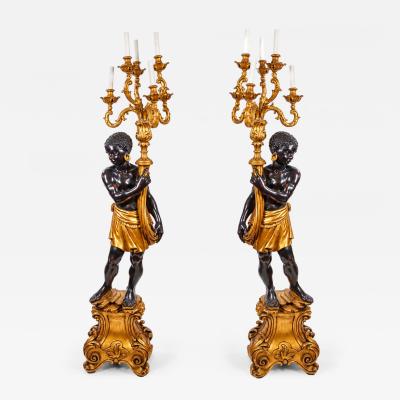 Pair Of Italian Venetian Style Blackamoor Torchiere Floor Lamps Circa 1940s