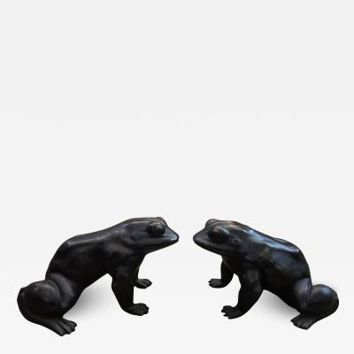 Pair Of Japanese Bronze Frog Sculptures