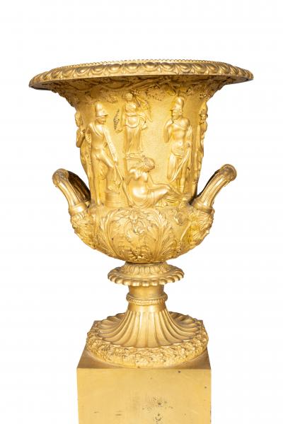Pair Of Large Charles X Gilt Bronze Urns