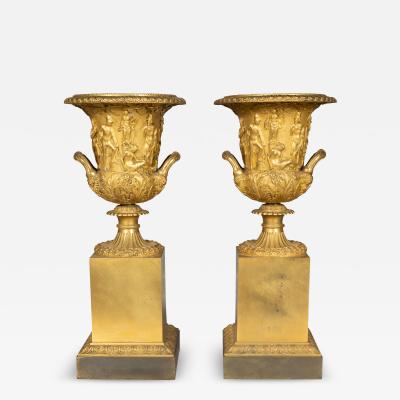 Pair Of Large Charles X Gilt Bronze Urns