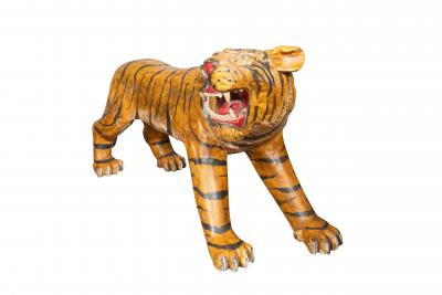 Pair Of Large Painted Wood Figures Of Tigers Possibly From A Circus