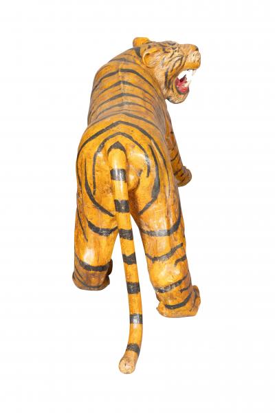 Pair Of Large Painted Wood Figures Of Tigers Possibly From A Circus